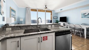 Fridge, microwave, oven, stovetop - 2BR Beachfront Condo with Beach Service, Pool, Gym - Sleeps 8 (Panama City Beach)