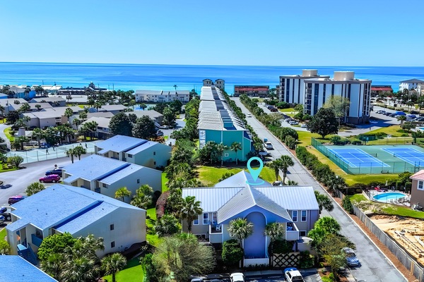 Aerial View of Your home just steps away from the beach!