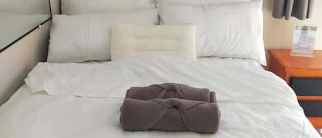 Safe på rommet, blendingsgardiner, lydisolert og strykejern/-brett