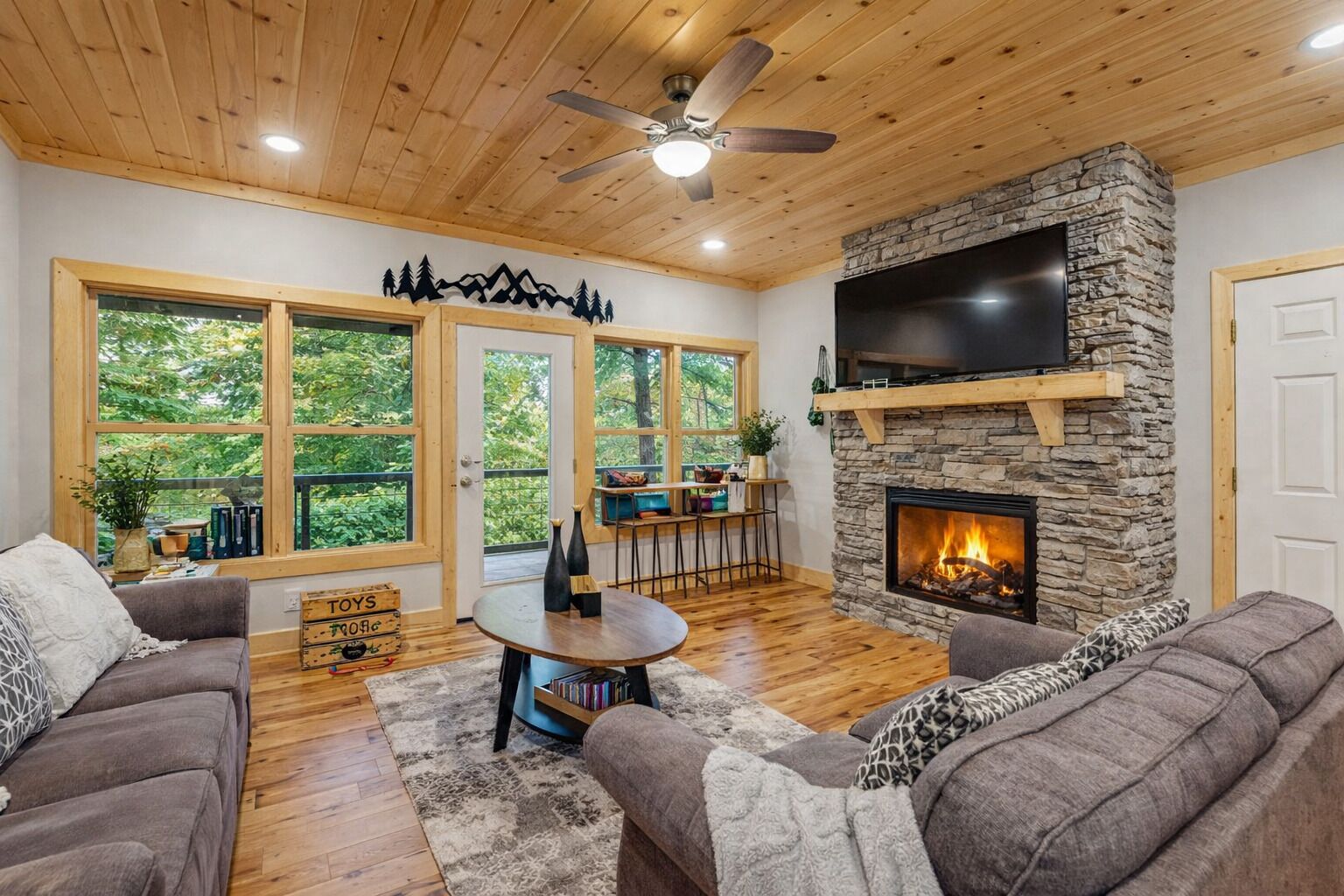 Smart TV, fireplace, video games, table football