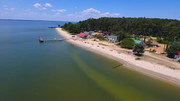 Private beach, white sand, beach volleyball