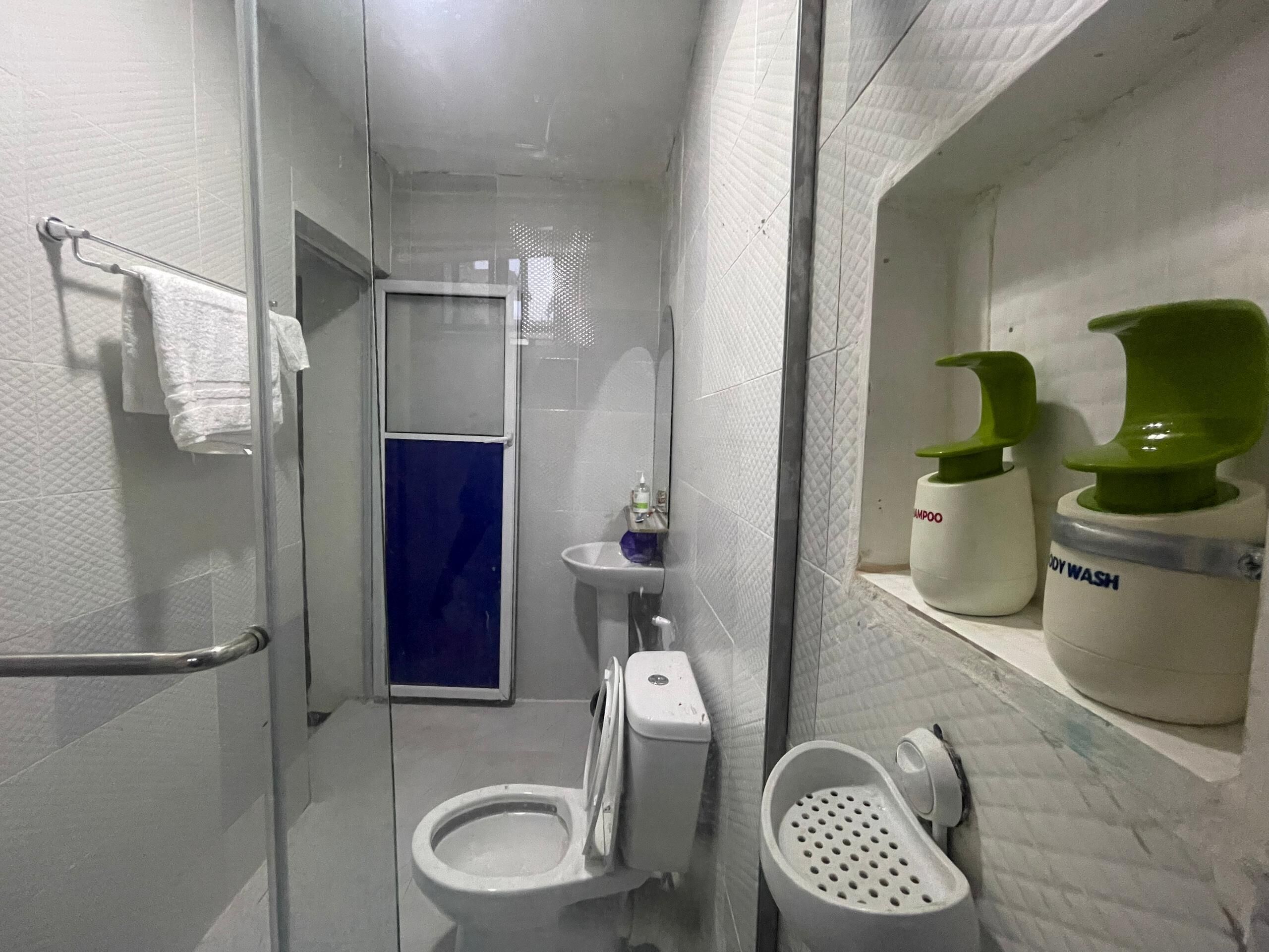 Shower, bidet, towels, soap
