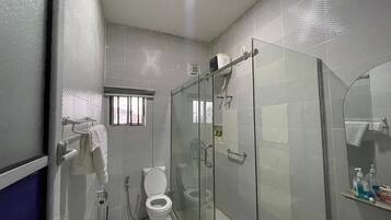 Shower, bidet, towels, soap