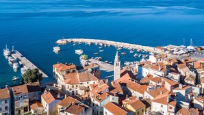 A coastal town with a marina, historic buildings, and a prominent church tower. - Villa Valbandon by Interhome (Fažana)
