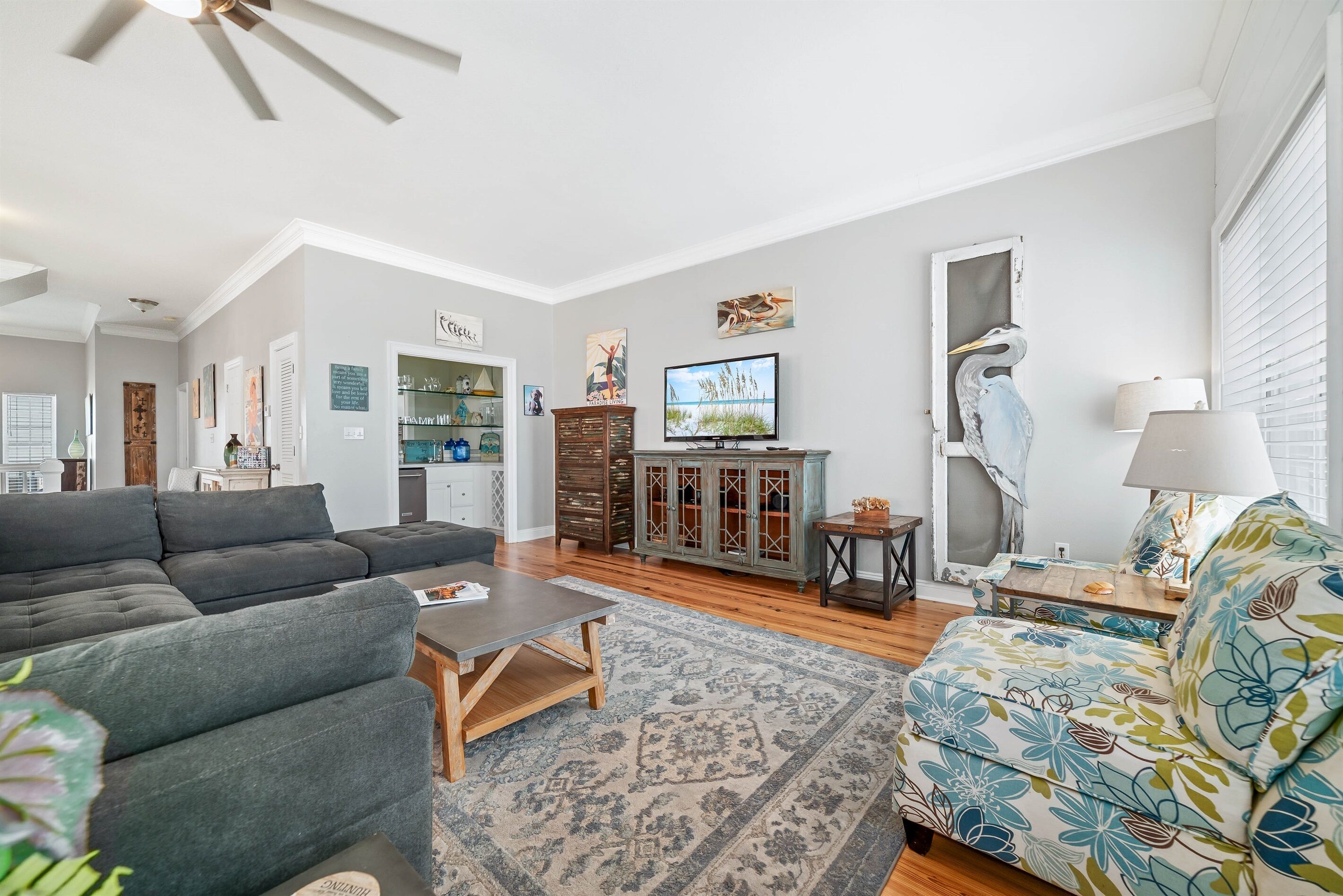 Smart TV, DVD player, books, music library