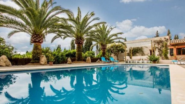A swimming pool with palm trees and lounge chairs. - Manyo Petit by Interhome (Sa Pobla)
