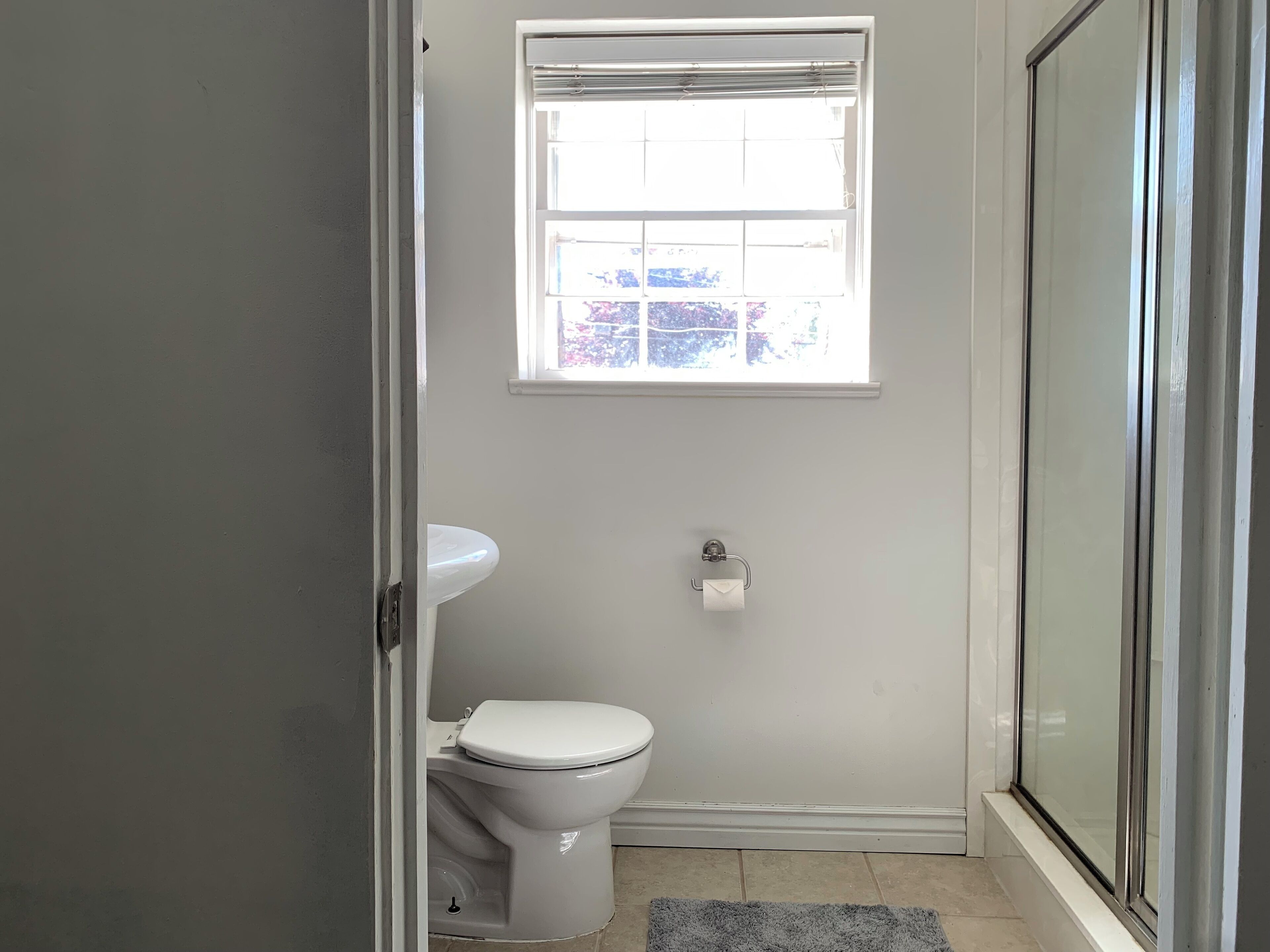 Shower, towels, soap, shampoo