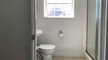 Shower, towels, soap, shampoo