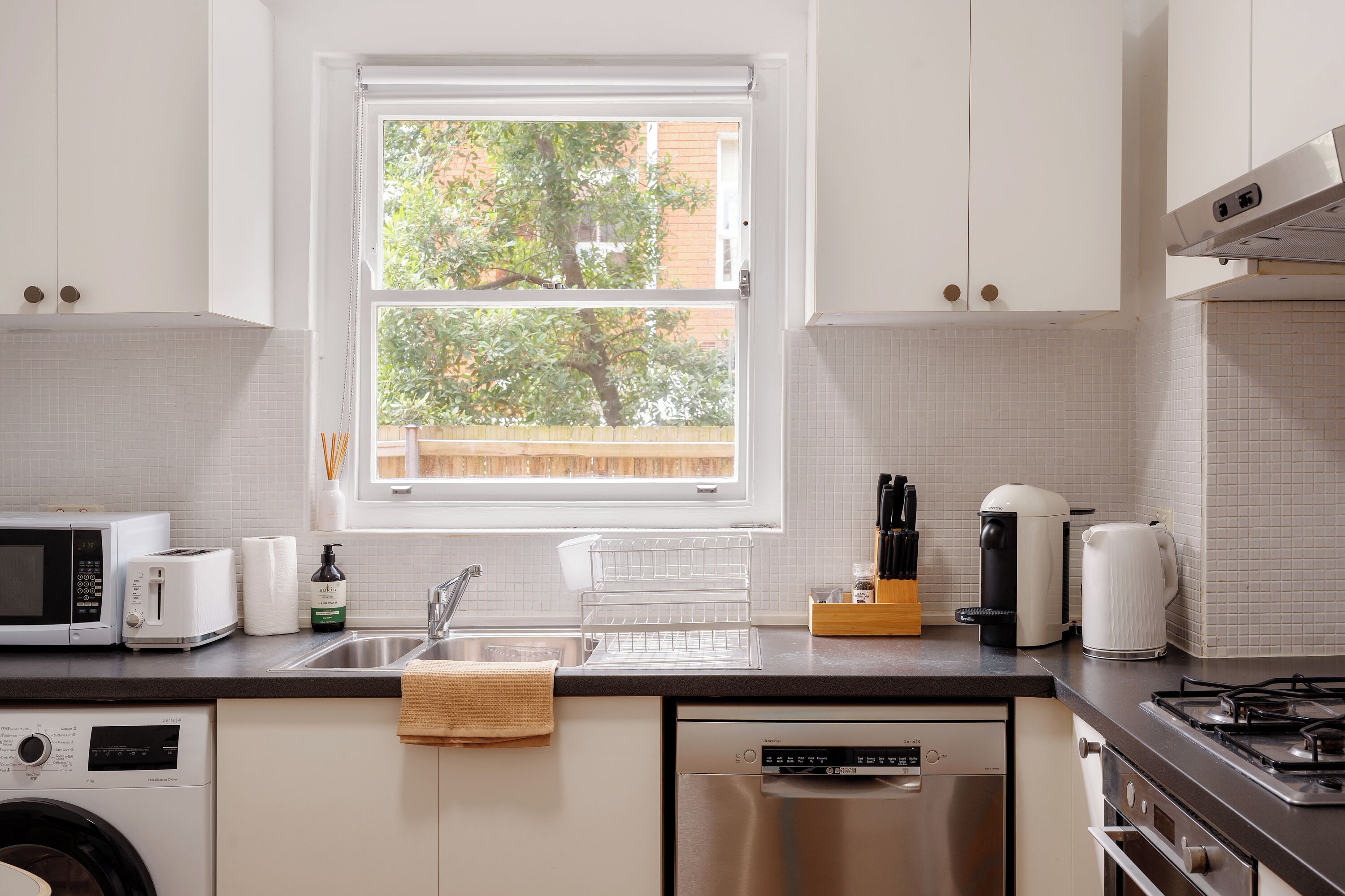 Microwave, oven, stovetop, dishwasher