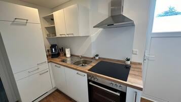 Fridge, oven, dishwasher, cookware/dishes/utensils