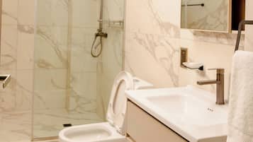 Ducha, toallas, jabón, papel higiénico