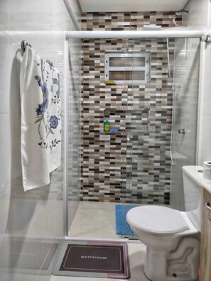Douche, sèche-cheveux, serviettes fournies, papier toilette
