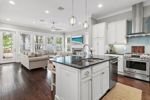 Fridge, microwave, oven, stovetop - Shore Beats Work – 4BR Home Across From Pools, Golf Cart, Bikes (Santa Rosa Beach)
