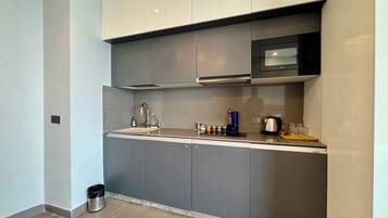 Standard Studio Suite, Balcony, River View | Private kitchenette | Mini-fridge, microwave, toaster, cookware/dishes/utensils