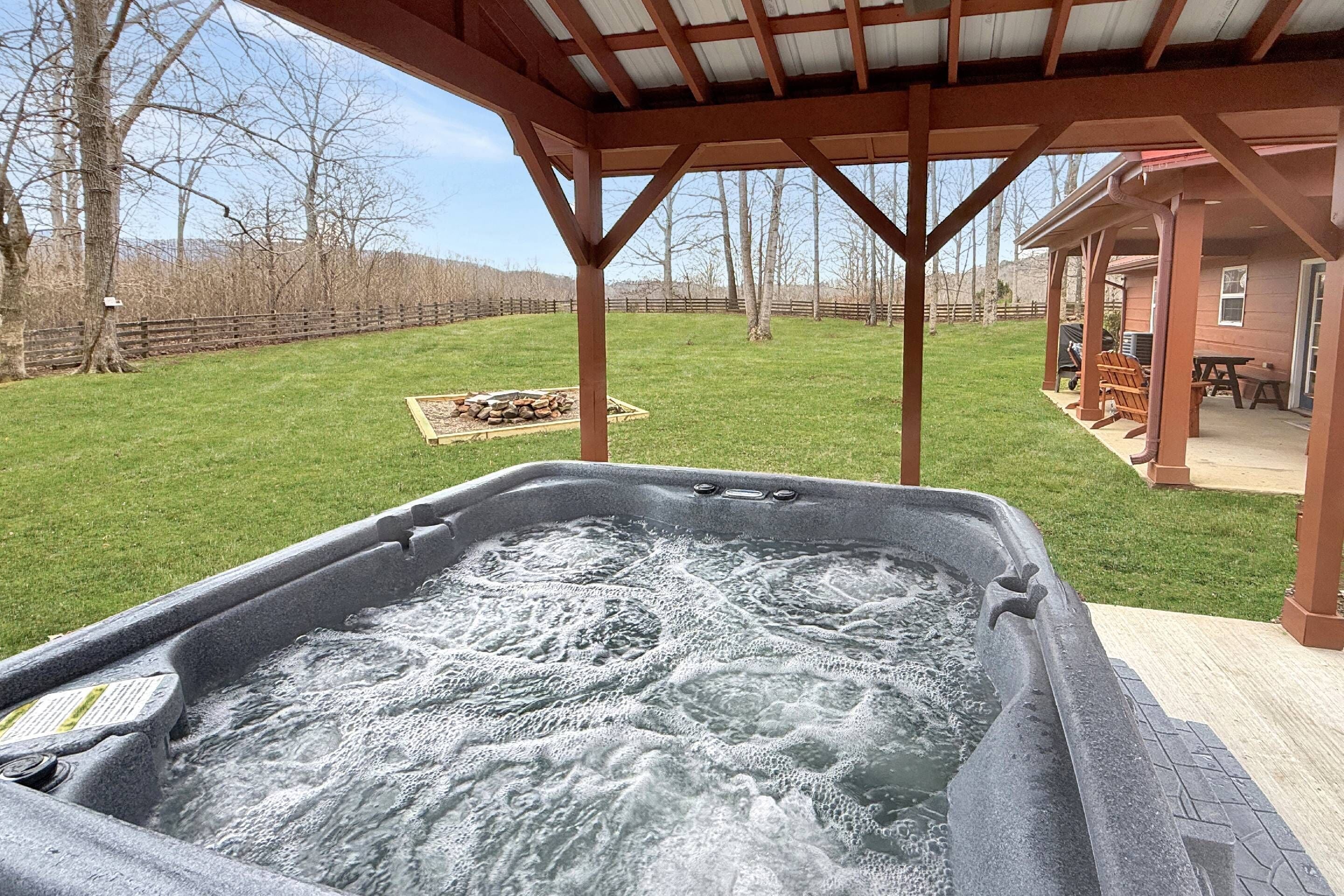 Blue Lake - Enjoy the amazing and private view of mountains from the hot tub, by the fire pit or under the covered patio