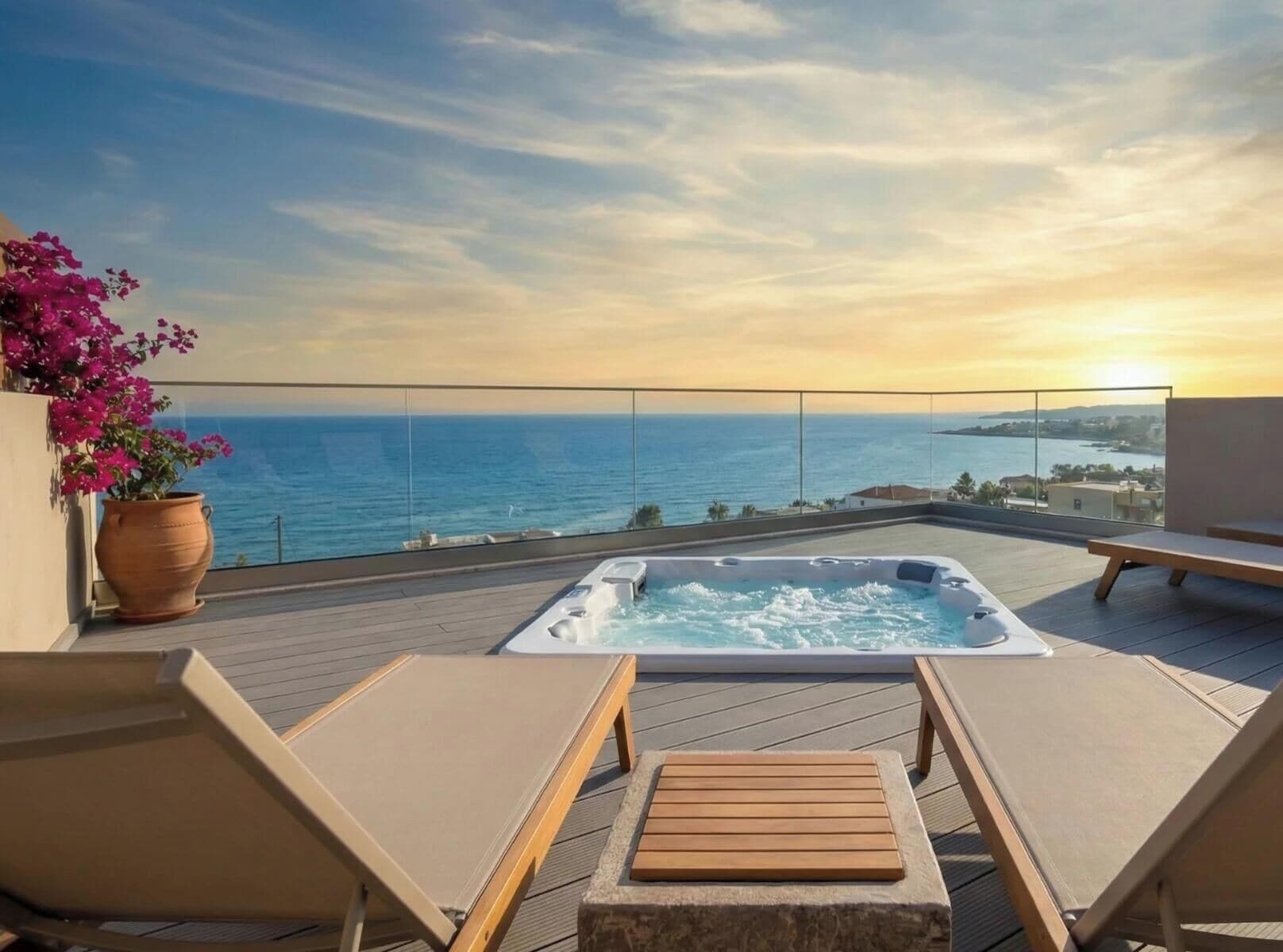 Luksus-loftsleilighet, strandutsikt | Terrasse/patio