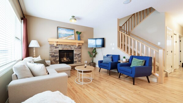 Smart TV, fireplace, video games, foosball