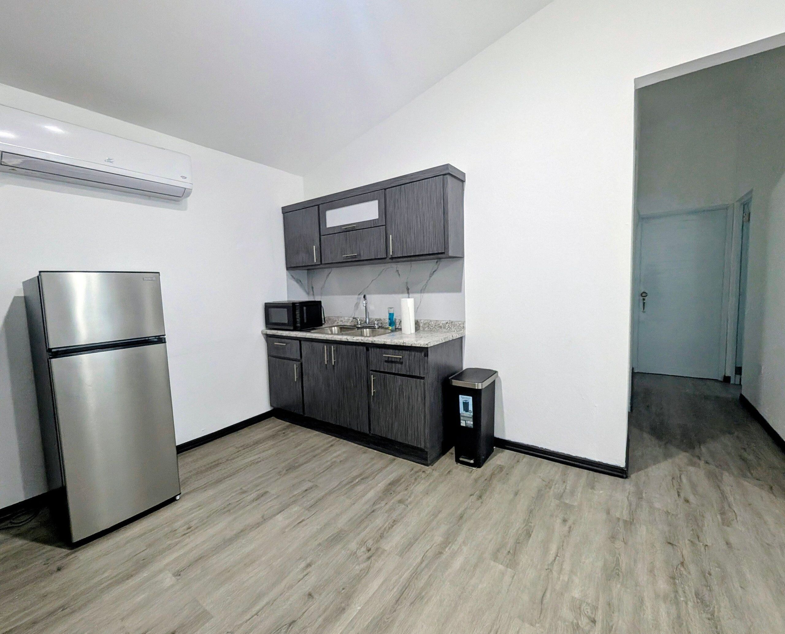 Apartment | Private kitchen | Fridge, microwave, coffee/tea maker, cleaning supplies