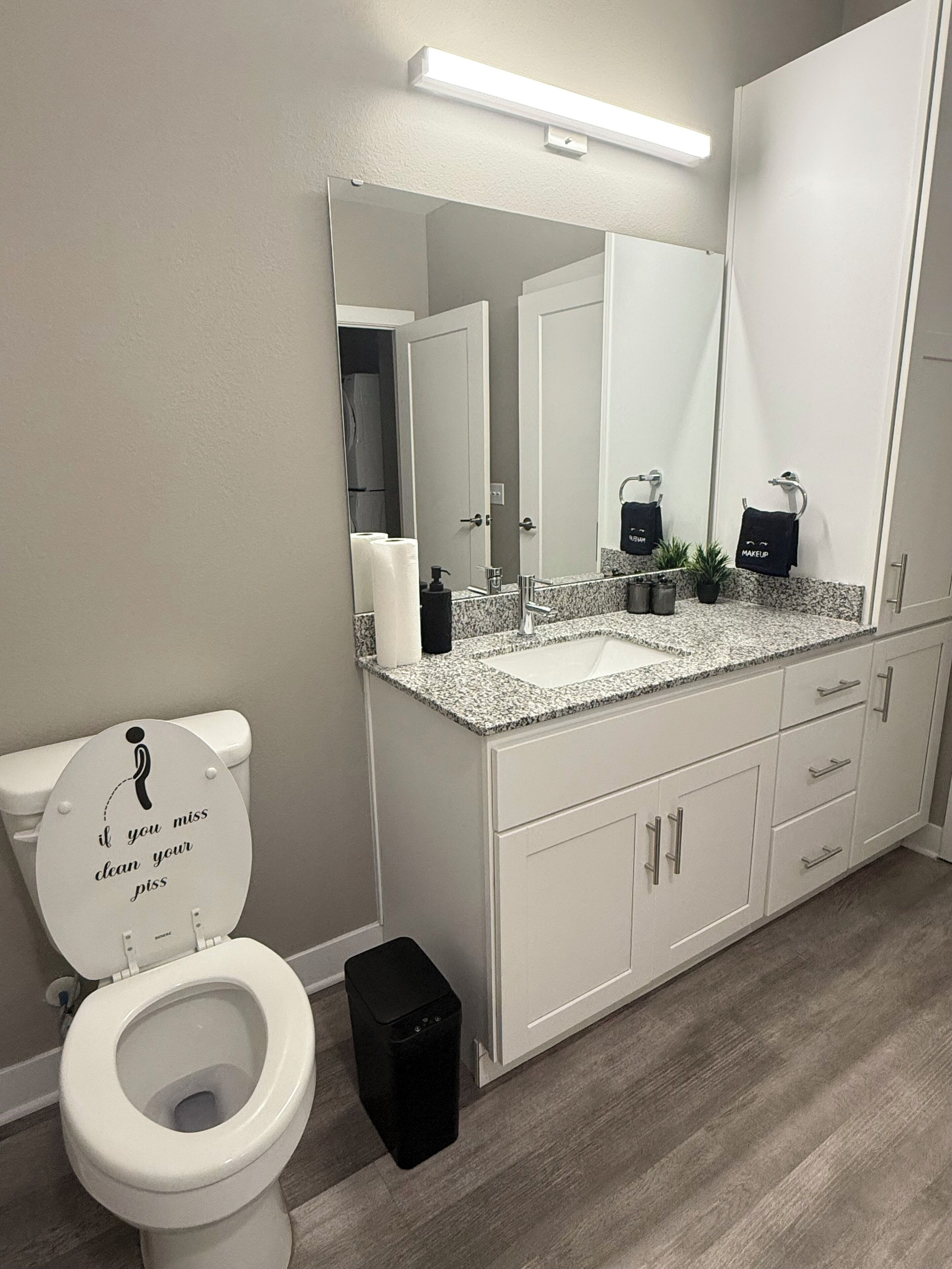 Shower, towels, soap, toilet paper