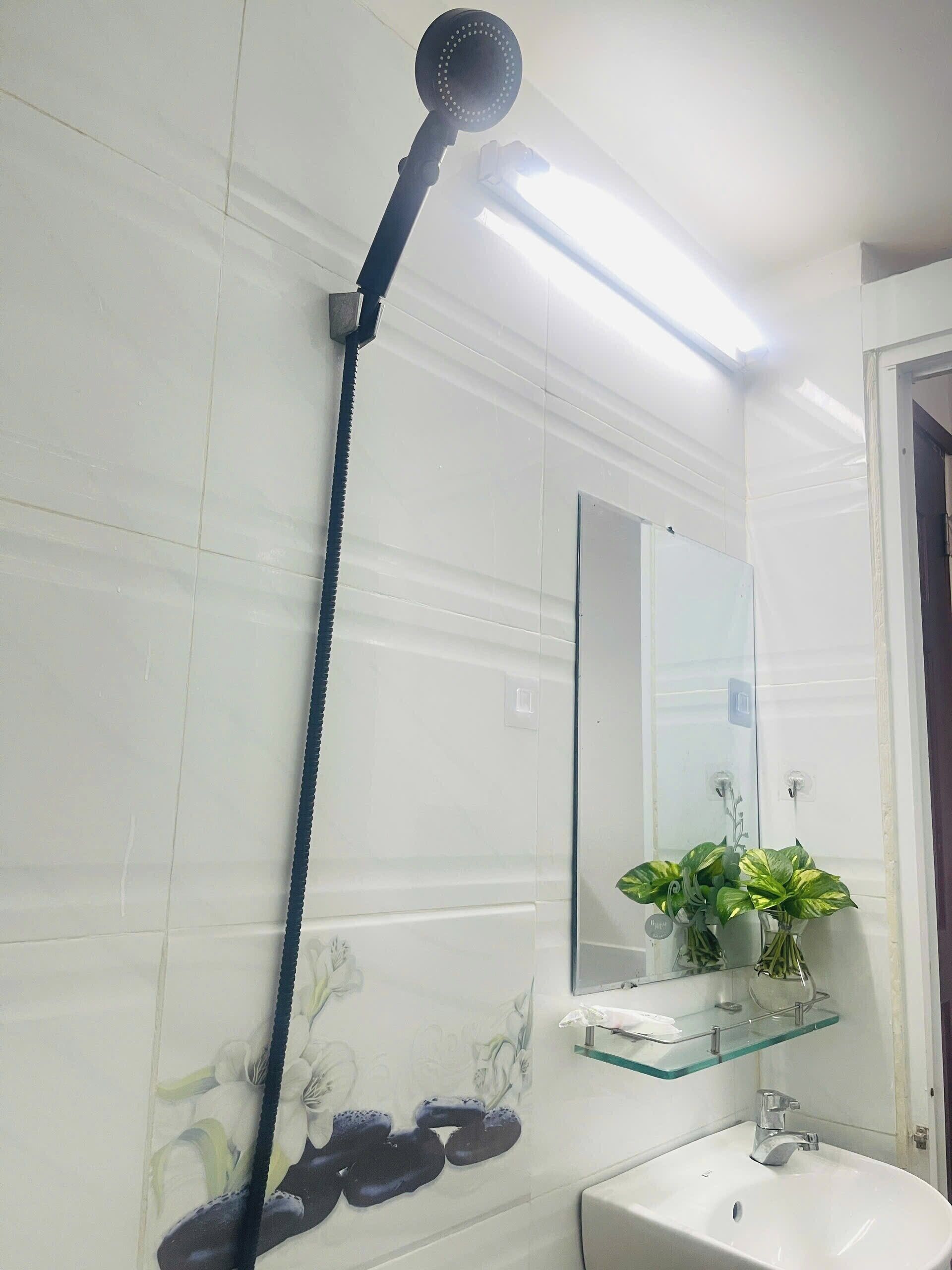 Shower, hydromassage showerhead, designer toiletries, hair dryer