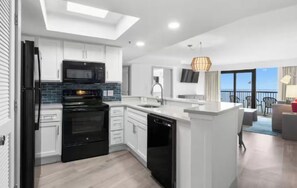 Fridge, microwave, coffee/tea maker, cookware/dishes/utensils - Compass Cove Beachfront Escape | Balcony, Hot Tubs & Family-Friendly Amenities (Myrtle Beach)