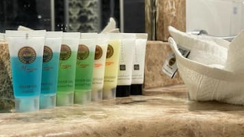 Shower, free toiletries, hair dryer, slippers