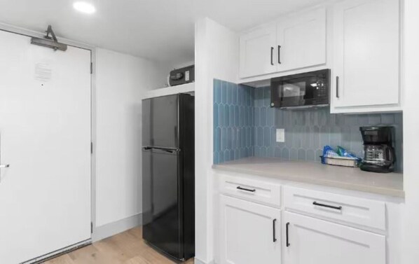 Fridge, microwave, coffee/tea maker