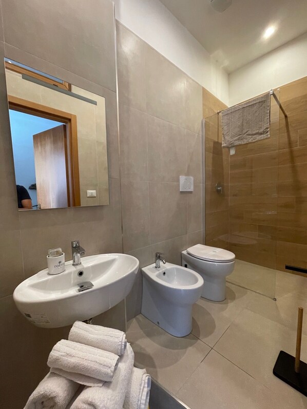 Séchoir à cheveux, bidet, serviettes fournies, savon