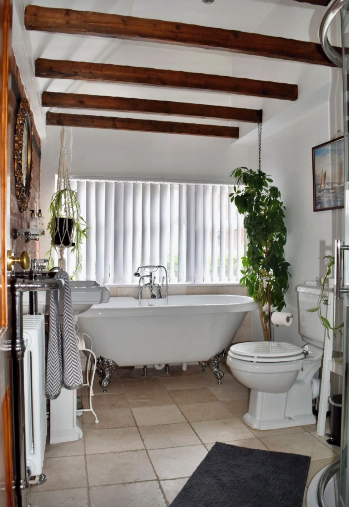 Hair dryer, towels, toilet paper