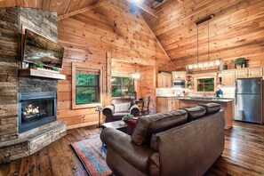TV, fireplace, books - Fun and Luxury: Game Room, Hot Tub, Pool Access (Sevierville)