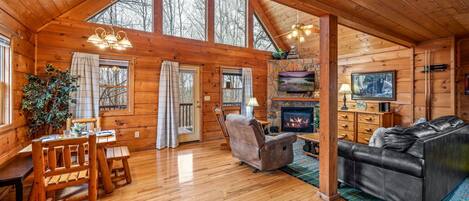 Smart TV, chimenea, videojuegos