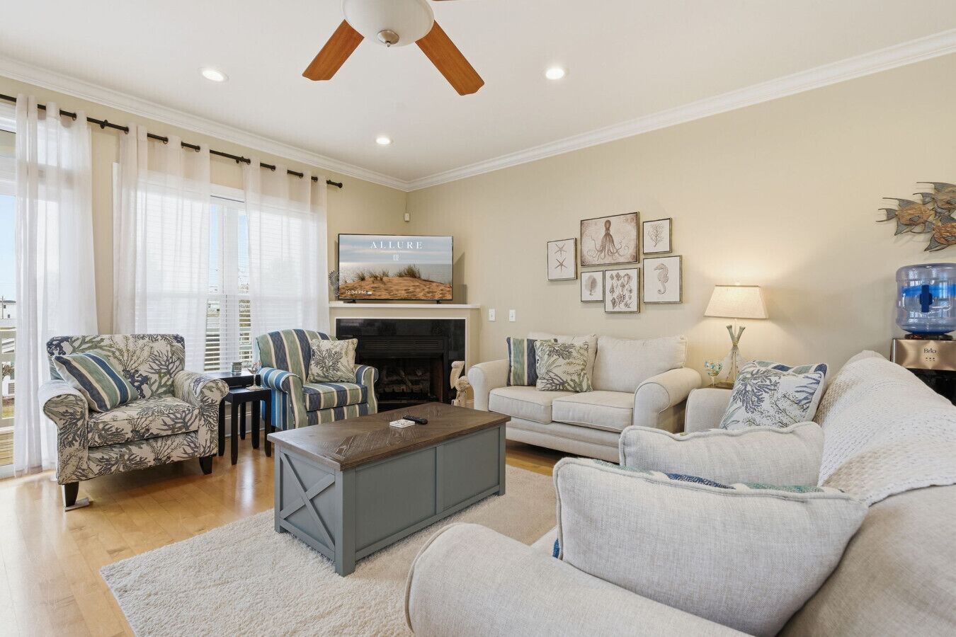 Télévision, cheminée, livres