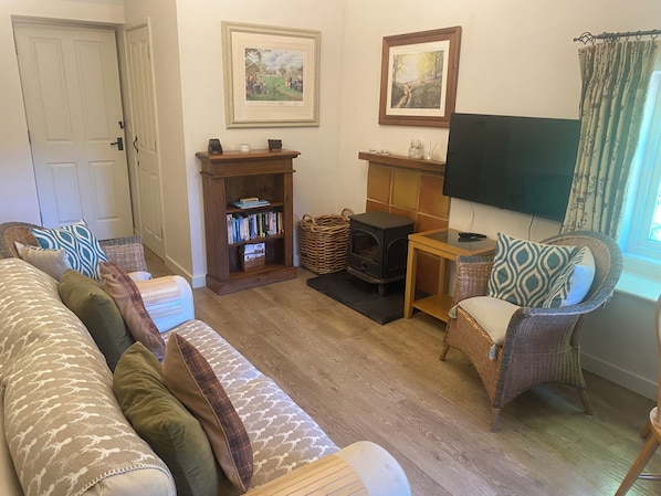 TV connectée, cheminée, chaîne hi-fi