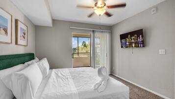 1 bedroom, desk, iron/ironing board, travel crib