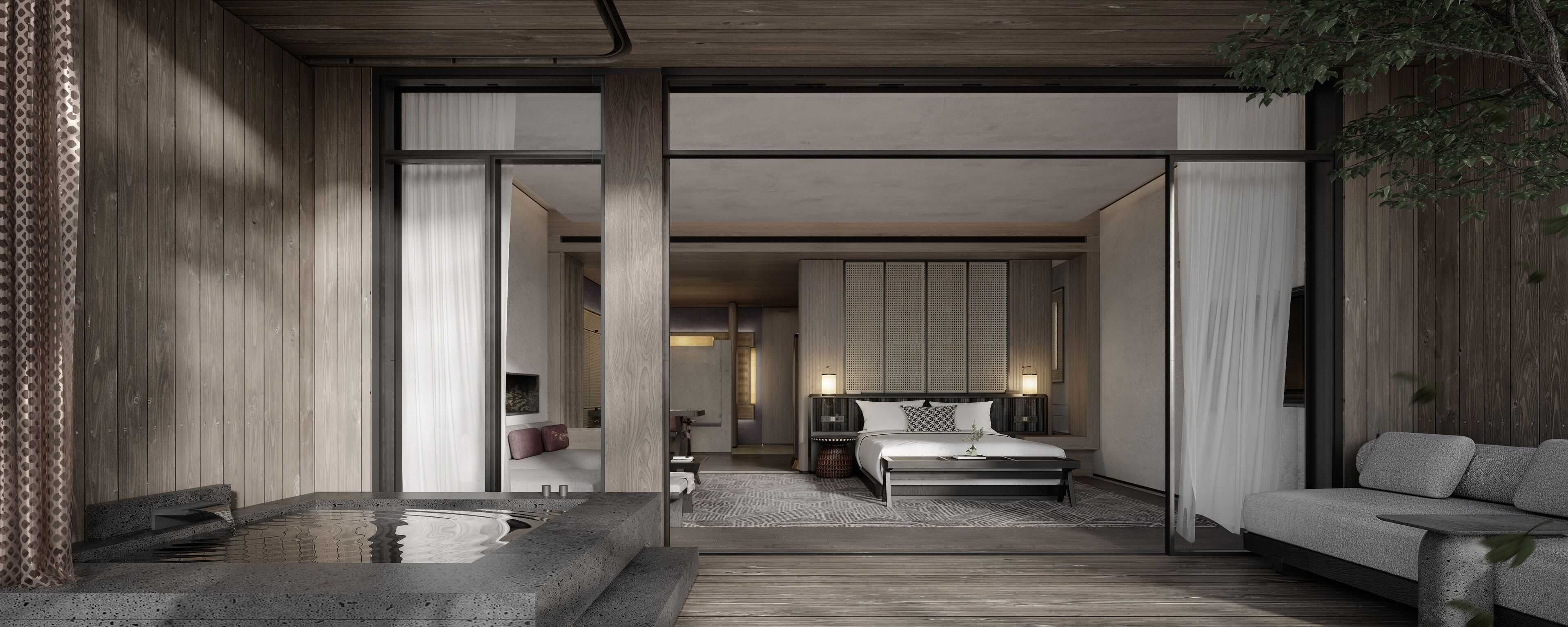 Värdeförvaringsskåp på rummet och mörkläggningsgardiner