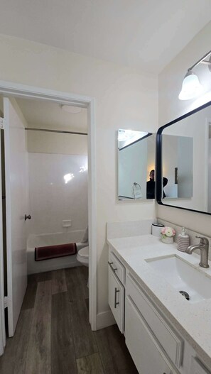 Hair dryer, towels, toilet paper
