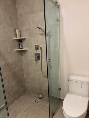 Shower, towels, soap, toilet paper - Elegant 2BR Marina-view condo (Crucecita)