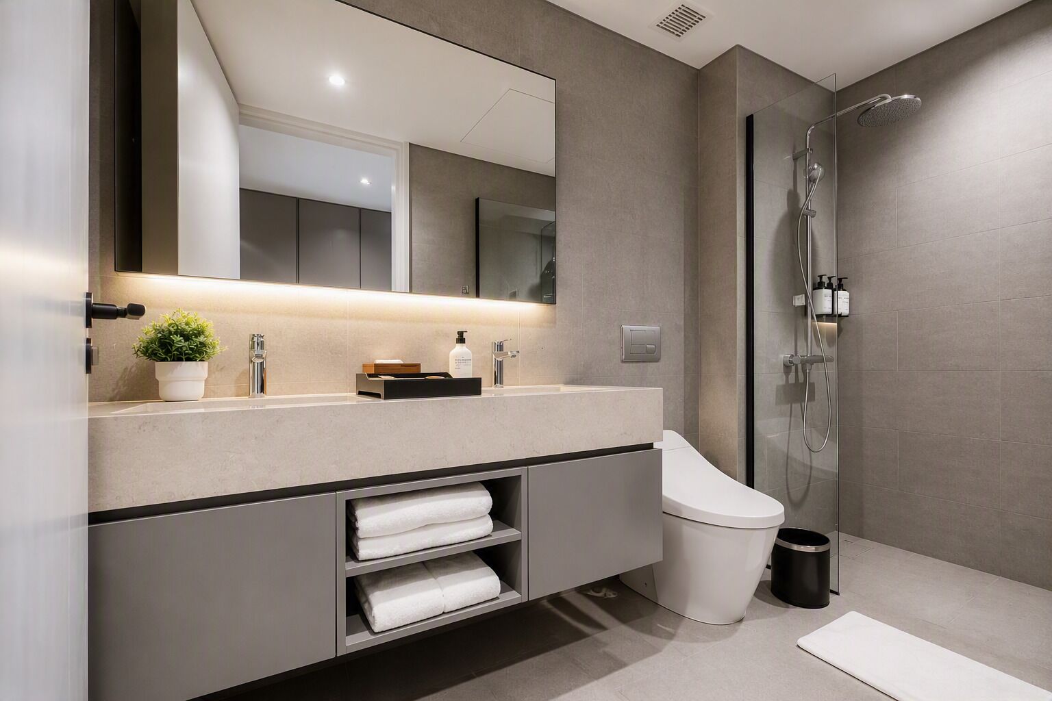 Shower, free toiletries, hair dryer, bathrobes
