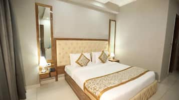 Sengetøy i egyptisk bomull, sengetøy av topp kvalitet og safe på rommet