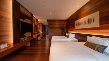 Deluxe-huone, 2 yhden hengen sänkyä | Ylelliset vuodevaatteet, yksilöllisesti sisustettu, ilmainen Wi-Fi