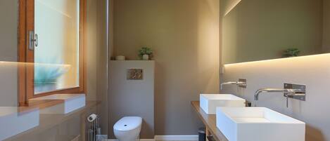 Shower, towels, toilet paper