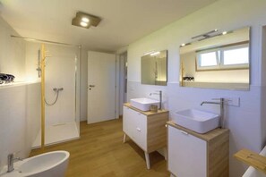 Regadera, secadora de cabello, bidet, toallas 
