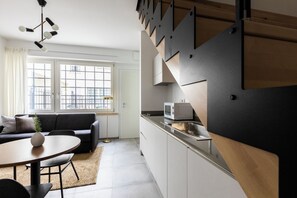 Apartamento, 1 habitación | Cocina privada | Frigorífico, microondas, placa de cocina y lavavajillas