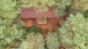 A single-story building with a flat roof, surrounded by dense coniferous trees. - The Pines - Kelling Heath Holiday Park - 19233 (Holt)