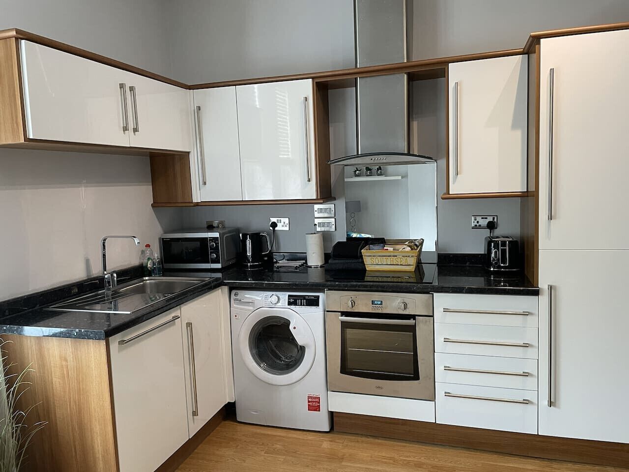 Fridge, microwave, oven, dishwasher