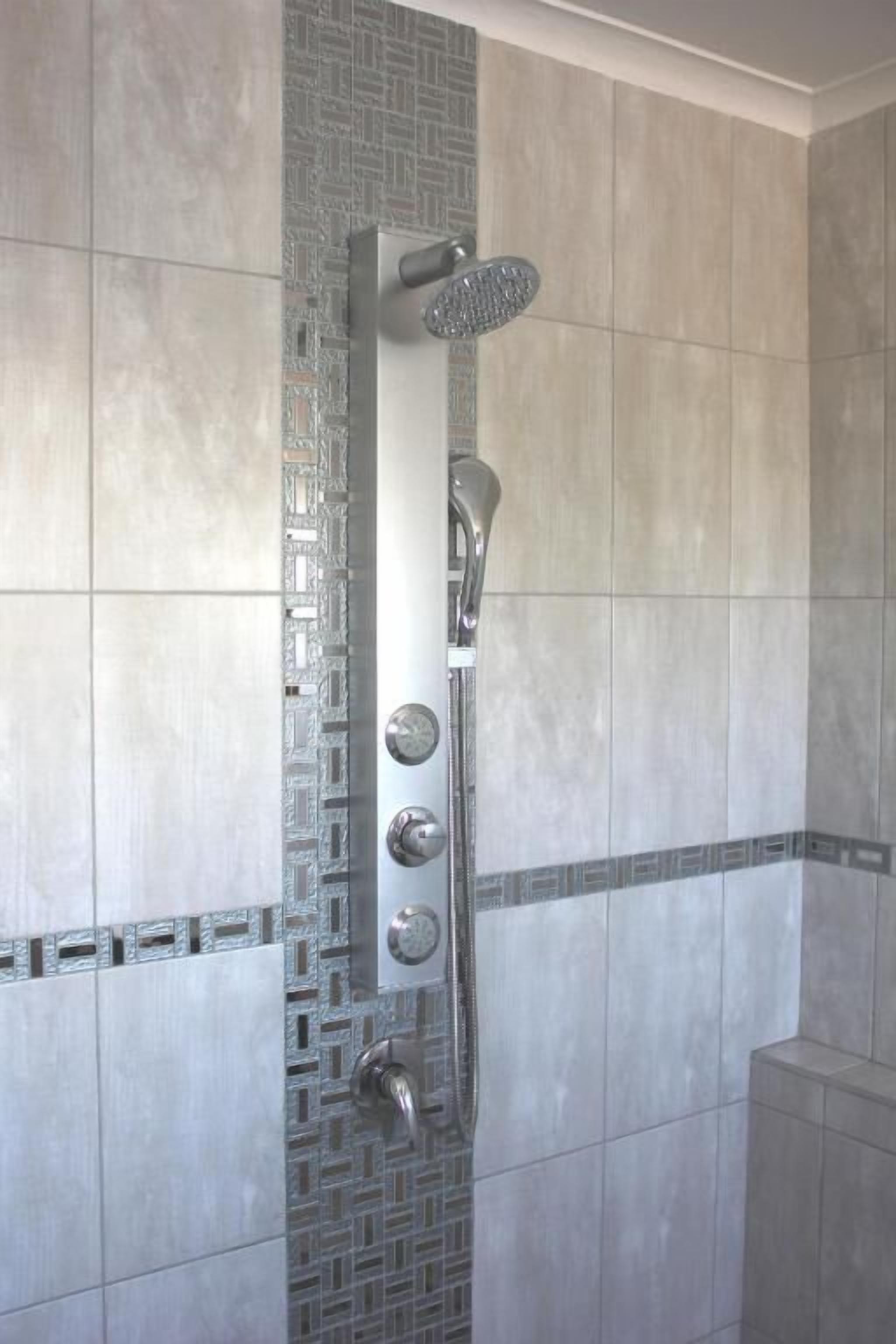 Shower, towels, toilet paper