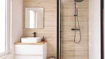 Apartment, City View | Bathroom | Shower, hair dryer, towels, soap