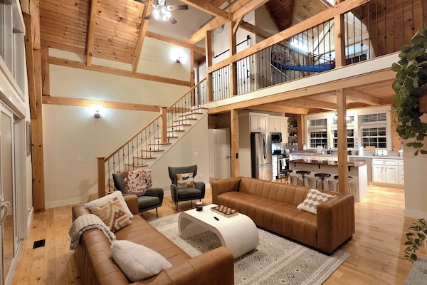 Smart TV, fireplace, foosball, music library