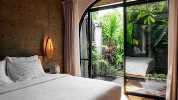 Desk, laptop workspace, blackout curtains, free WiFi