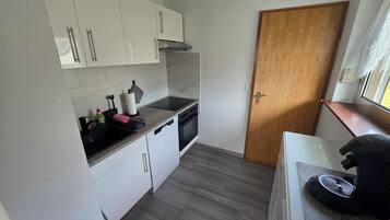 Frigorífico, microondas, horno y placa de cocina